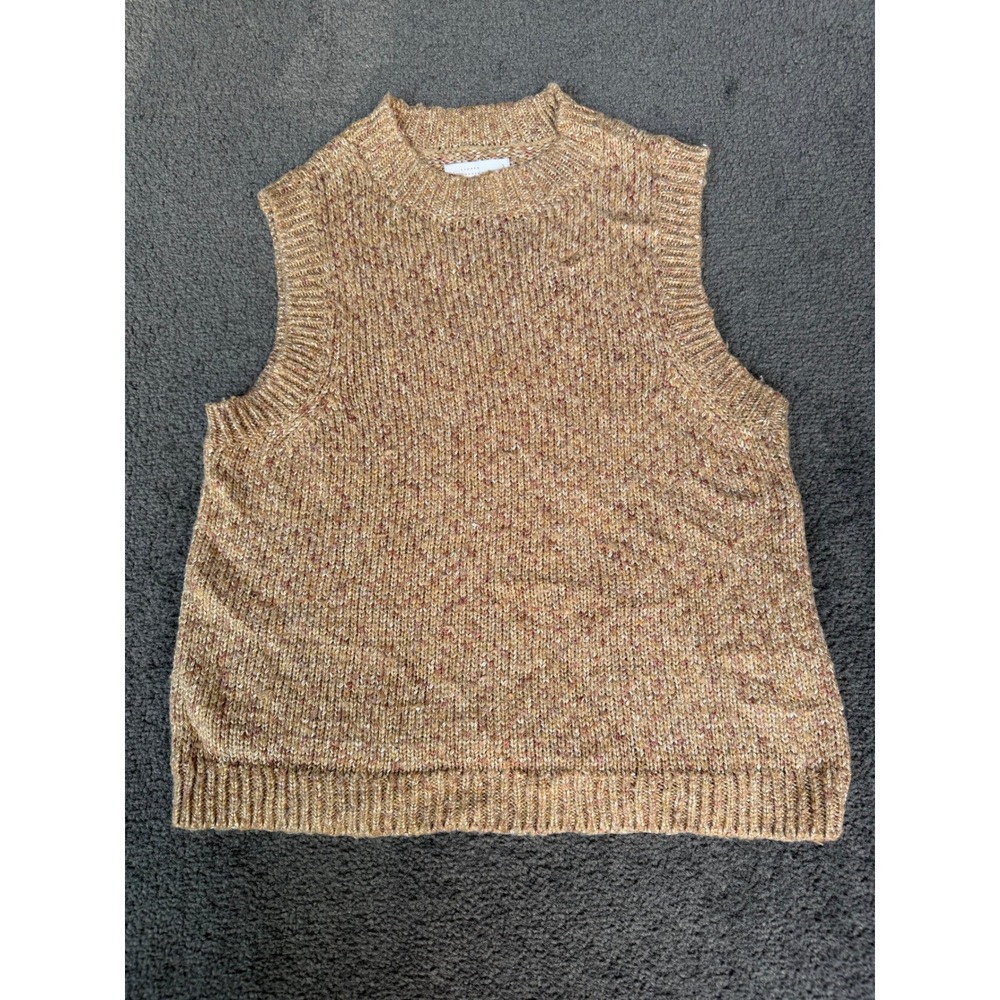 LC Lauren Conrad Womens Small Tan Marl Metallic Knit Sleeveless Sweater Vest